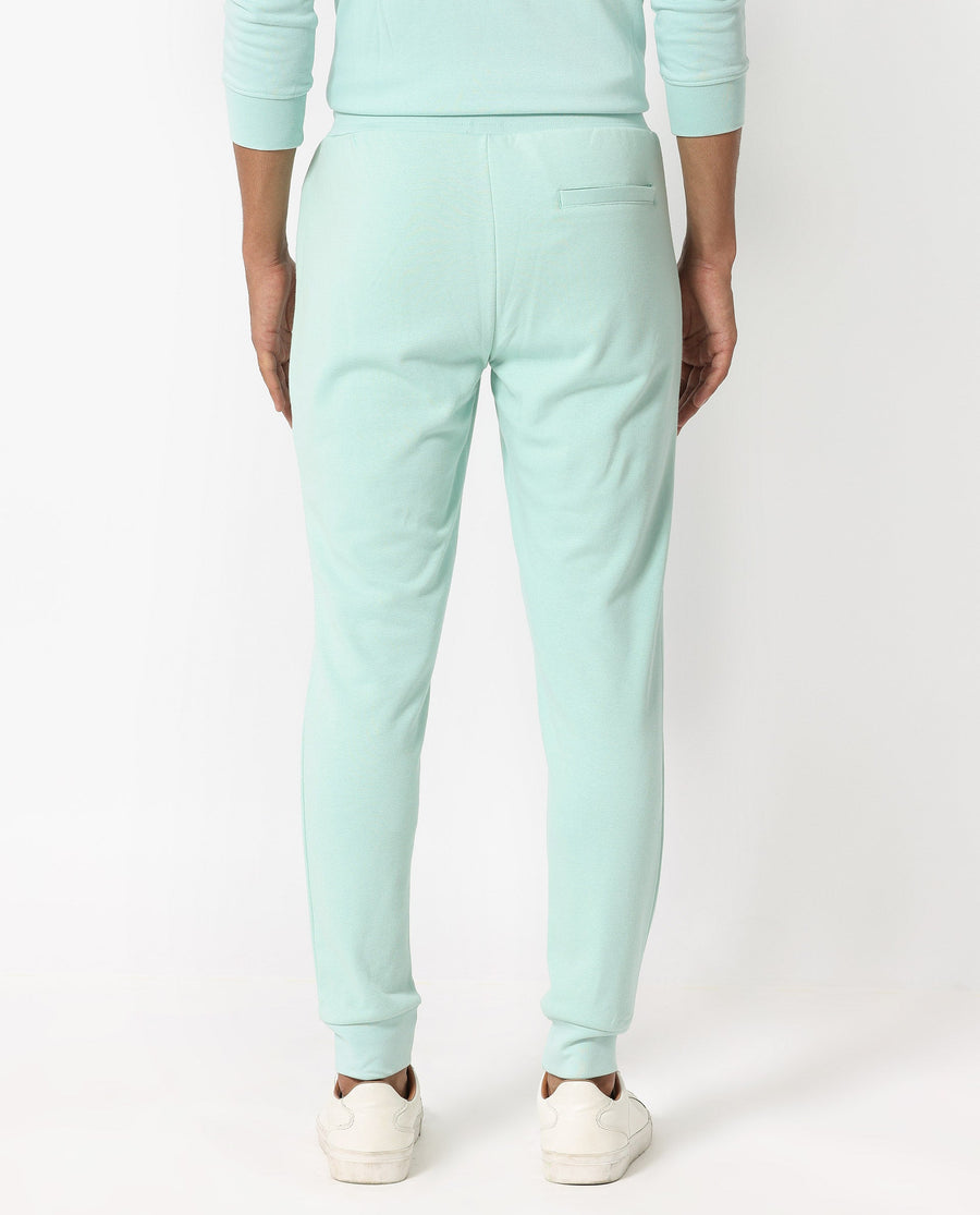 Rare Rabbit Men's Shiga Light Blue Cotton Plain Regular Fit Joggers