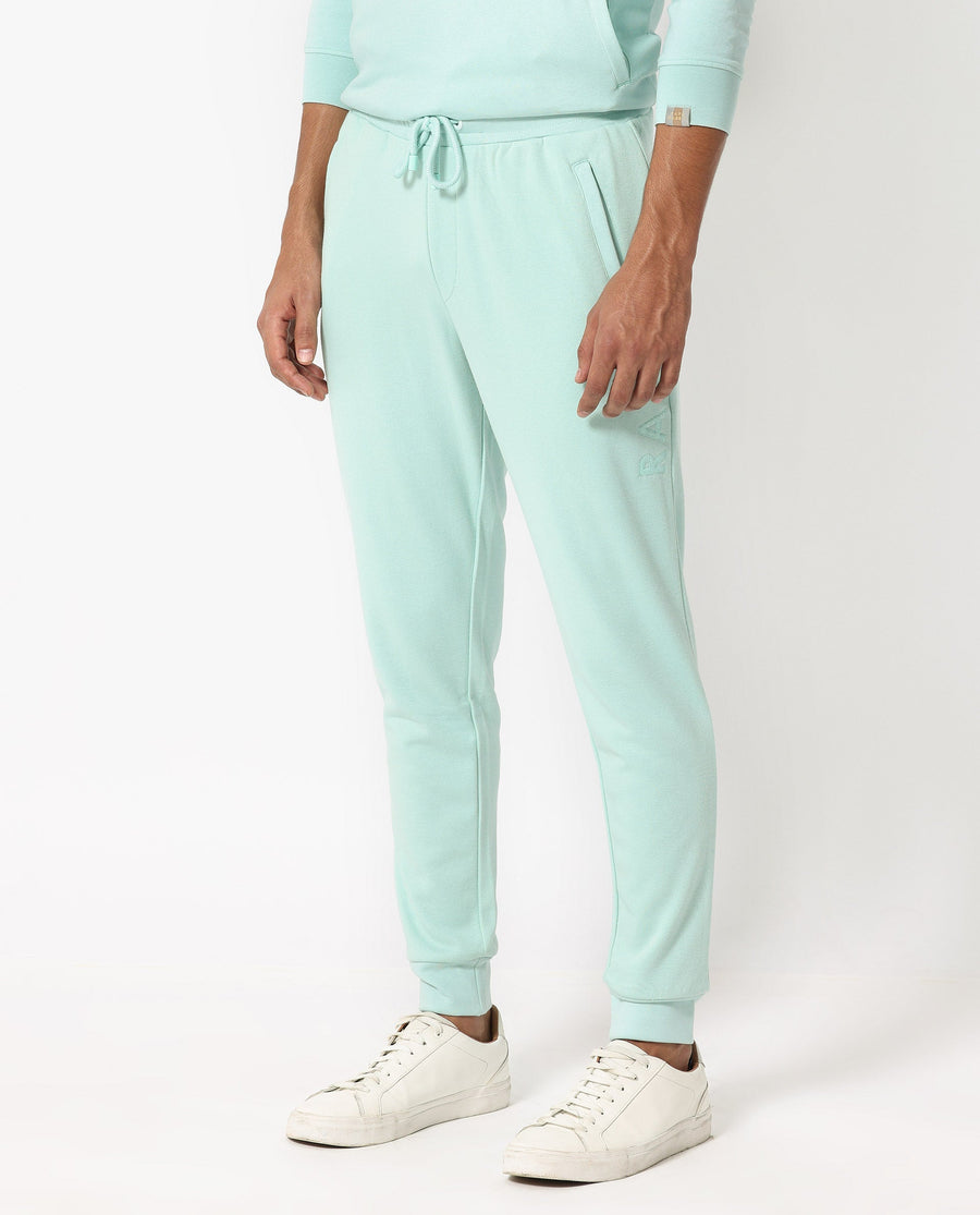 Rare Rabbit Men's Shiga Light Blue Cotton Plain Regular Fit Joggers