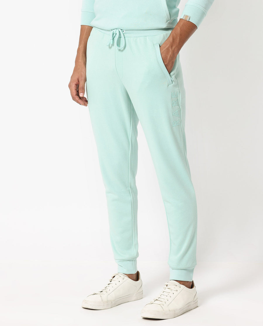 Rare Rabbit Men's Shiga Light Blue Cotton Plain Regular Fit Joggers