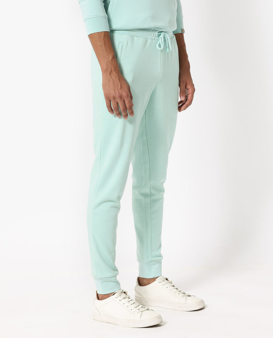 Rare Rabbit Men's Shiga Light Blue Cotton Plain Regular Fit Joggers