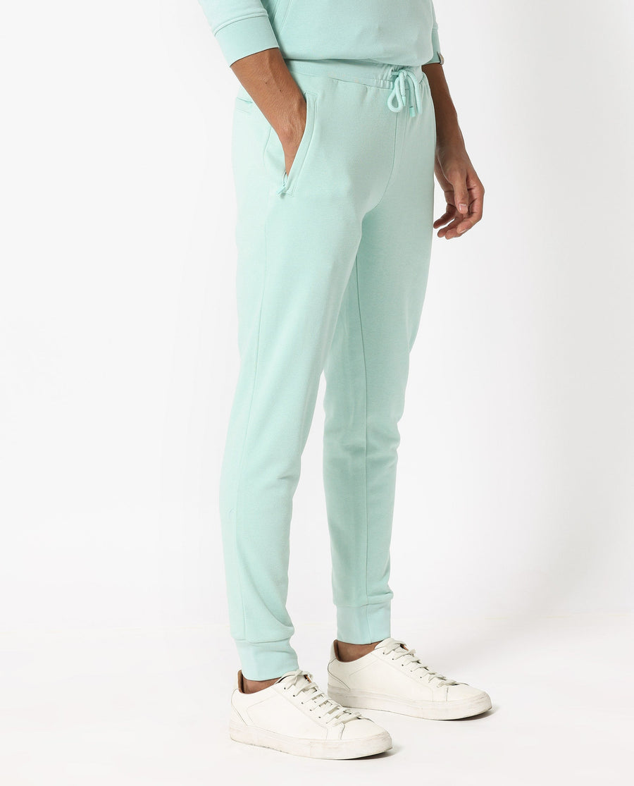 Rare Rabbit Men's Shiga Light Blue Cotton Plain Regular Fit Joggers