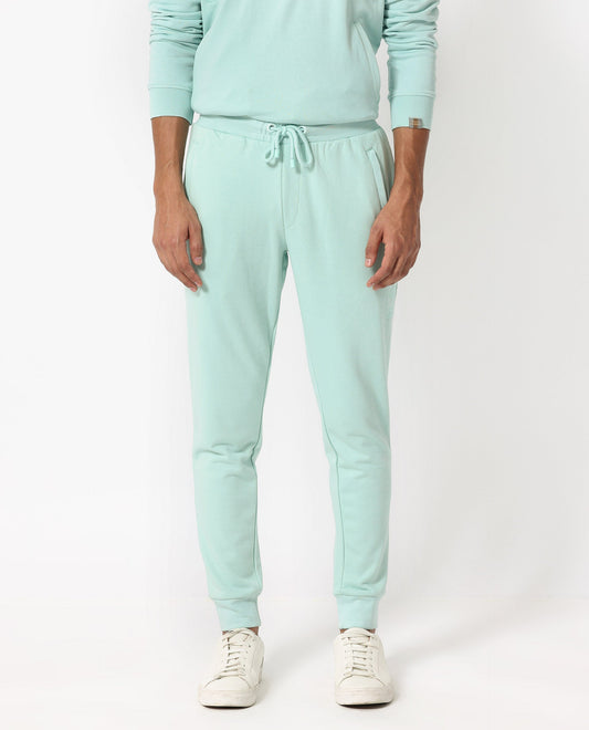 Rare Rabbit Men's Shiga Light Blue Cotton Plain Regular Fit Joggers