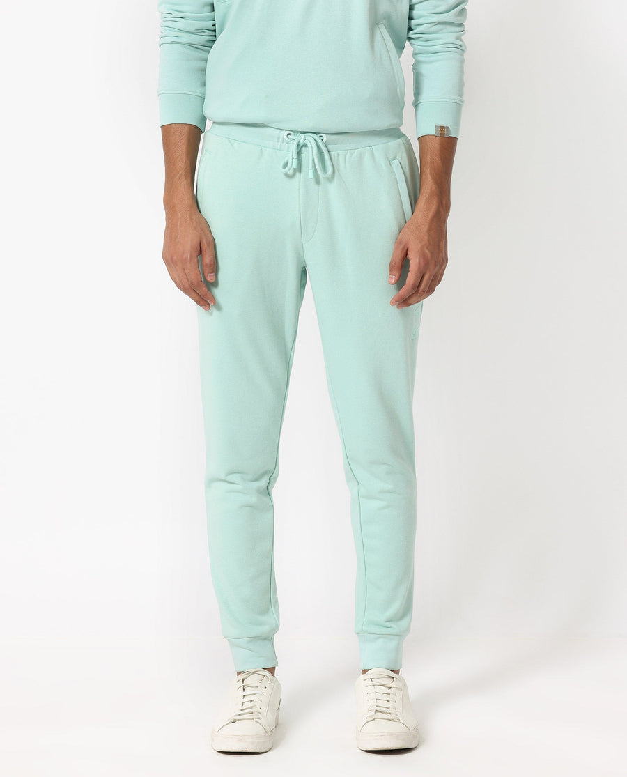 Rare Rabbit Men's Shiga Light Blue Cotton Plain Regular Fit Joggers