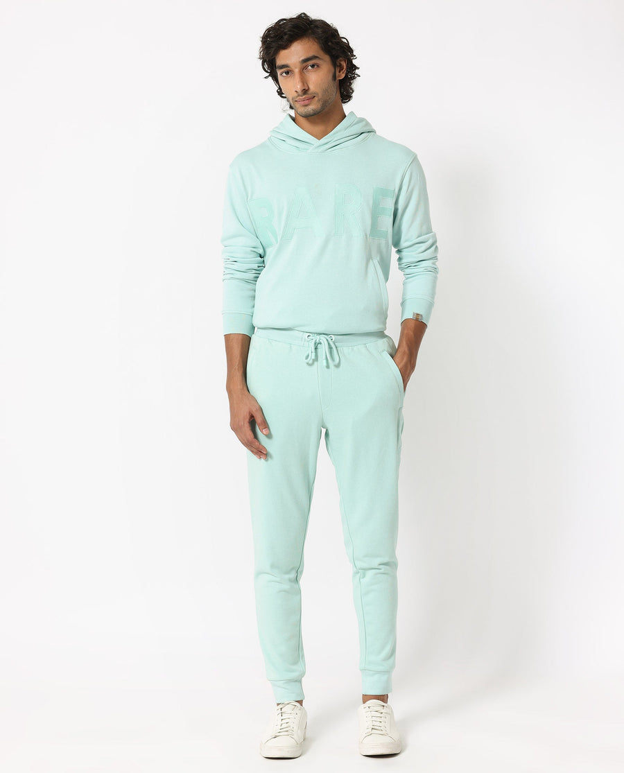 Rare Rabbit Men's Shiga Light Blue Cotton Plain Regular Fit Joggers