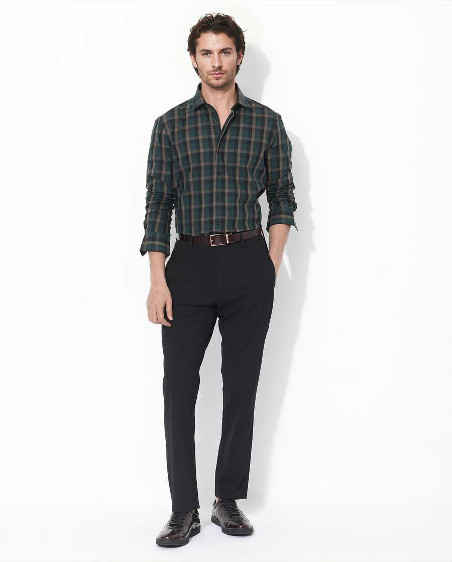 Rare Rabbit Men's Shiloh Dark Green Cotton Checked Print Regular Fit Full Sleeve Collared Shirt