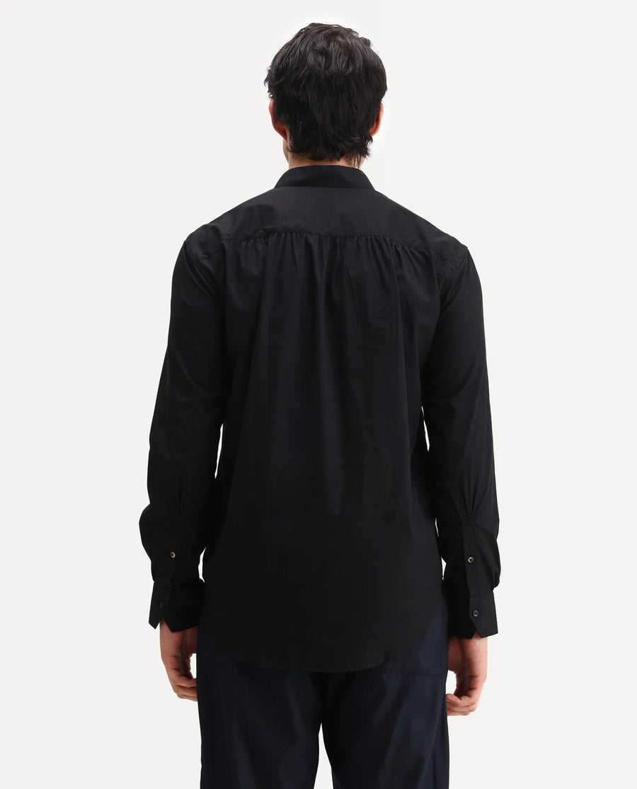 Rare Rabbit Men's Shin Black Cotton Plain Regular Fit Full Sleeve Mandarin Collar Shirt