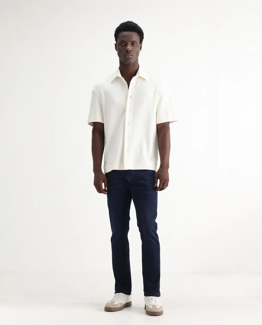 Rare Rabbit Men's Shirol Blue Cotton Blend Plain Hawk Slim Fit Jeans