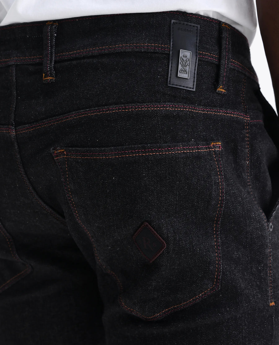 Rare Rabbit Men's Shooter Black Cotton Plain Hawk Slim Fit Jeans
