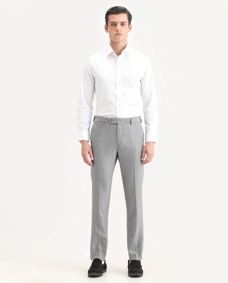 Rare Rabbit Men's Sierres Light Grey Viscose Textured Tailored Fit Full Sleeve Lapel Neck Suits
