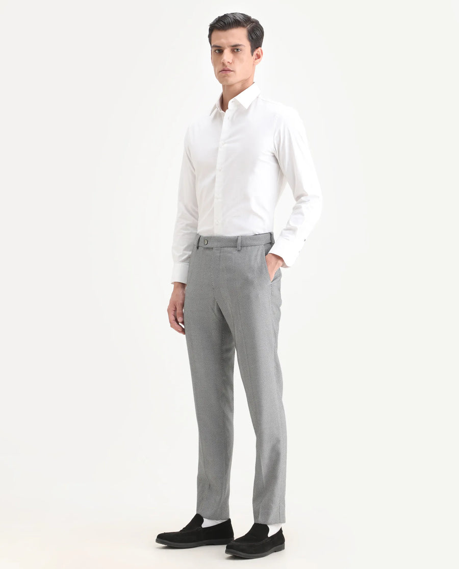 Rare Rabbit Men's Sierres Light Grey Viscose Textured Tailored Fit Full Sleeve Lapel Neck Suits