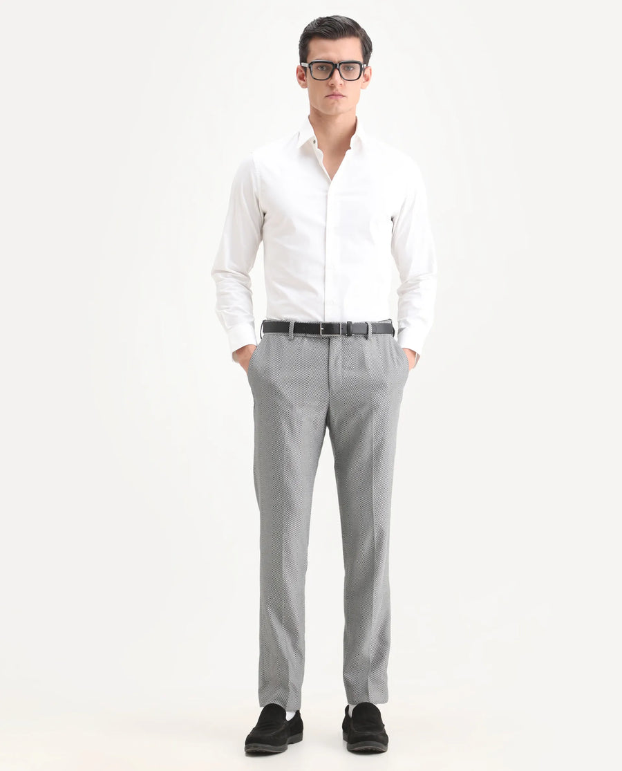 Rare Rabbit Men's Sierres Light Grey Viscose Textured Tailored Fit Full Sleeve Lapel Neck Suits
