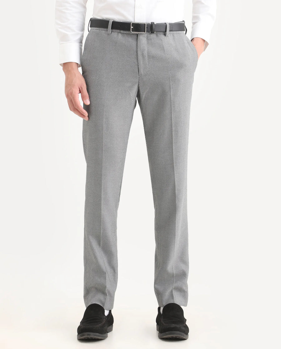 Rare Rabbit Men's Sierres Light Grey Viscose Textured Tailored Fit Full Sleeve Lapel Neck Suits
