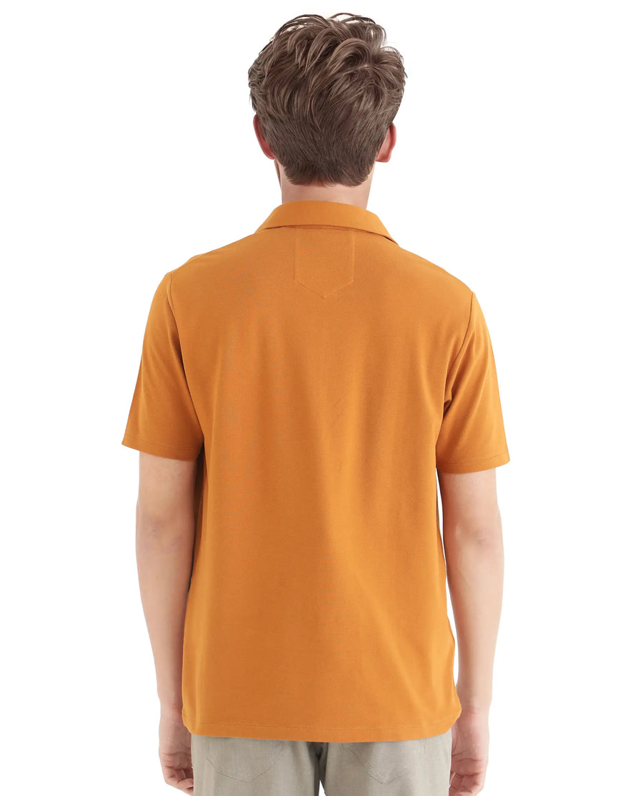 Rare Rabbit Men's Ski Rust Cotton Blend Plain Regular Fit Half Sleeve Polo
