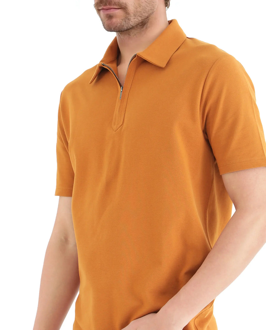 Rare Rabbit Men's Ski Rust Cotton Blend Plain Regular Fit Half Sleeve Polo