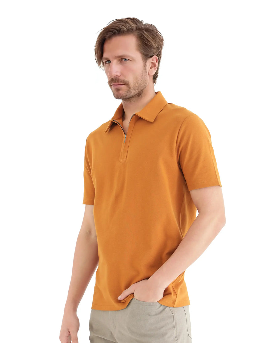 Rare Rabbit Men's Ski Rust Cotton Blend Plain Regular Fit Half Sleeve Polo