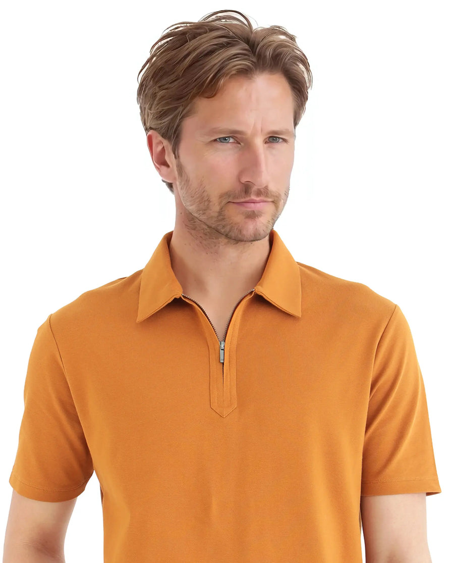 Rare Rabbit Men's Ski Rust Cotton Blend Plain Regular Fit Half Sleeve Polo