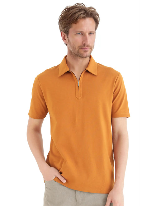 Rare Rabbit Men's Ski Rust Cotton Blend Plain Regular Fit Half Sleeve Polo