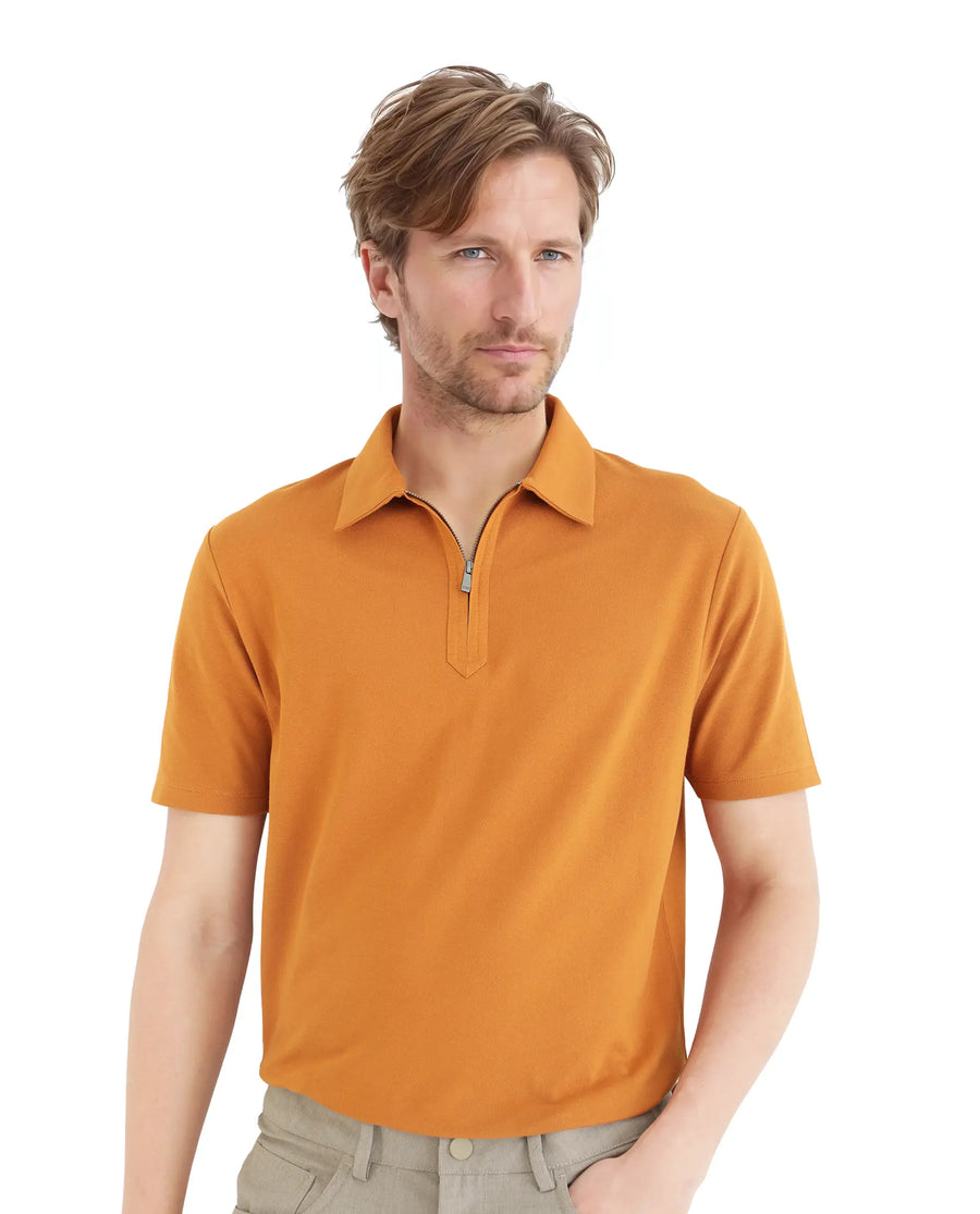 Rare Rabbit Men's Ski Rust Cotton Blend Plain Regular Fit Half Sleeve Polo