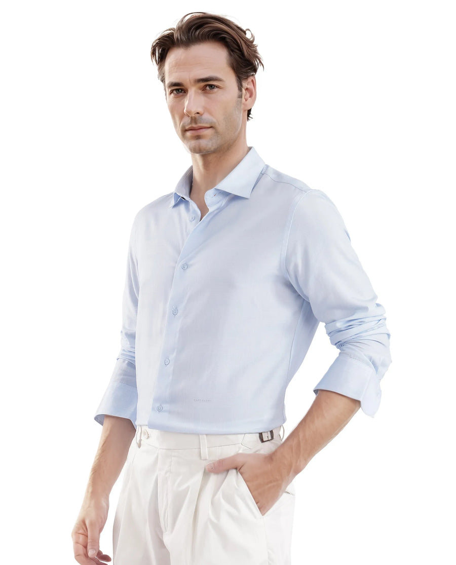 Rare Rabbit Men's Sleek Dusky Blue Viscose Plain Regular Fit Full Sleeve Collared Shirt