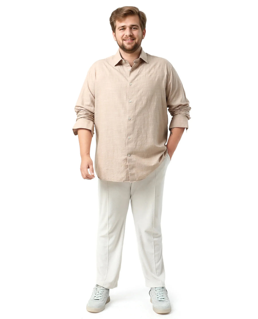 Rare Rabbit Men's Sluz Big Beige Cotton Fabric Full Sleeves Collared Neck Button Closure Checks Shirt
