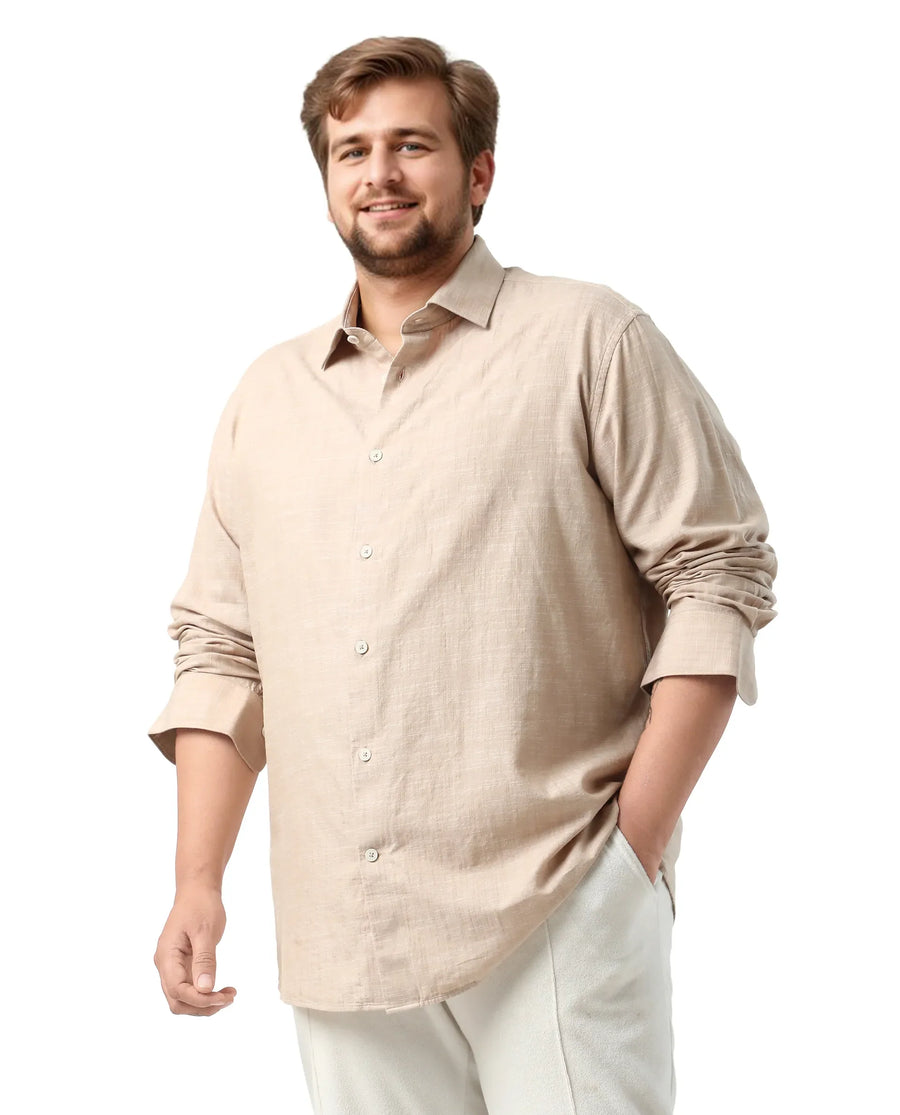 Rare Rabbit Men's Sluz Big Beige Cotton Fabric Full Sleeves Collared Neck Button Closure Checks Shirt