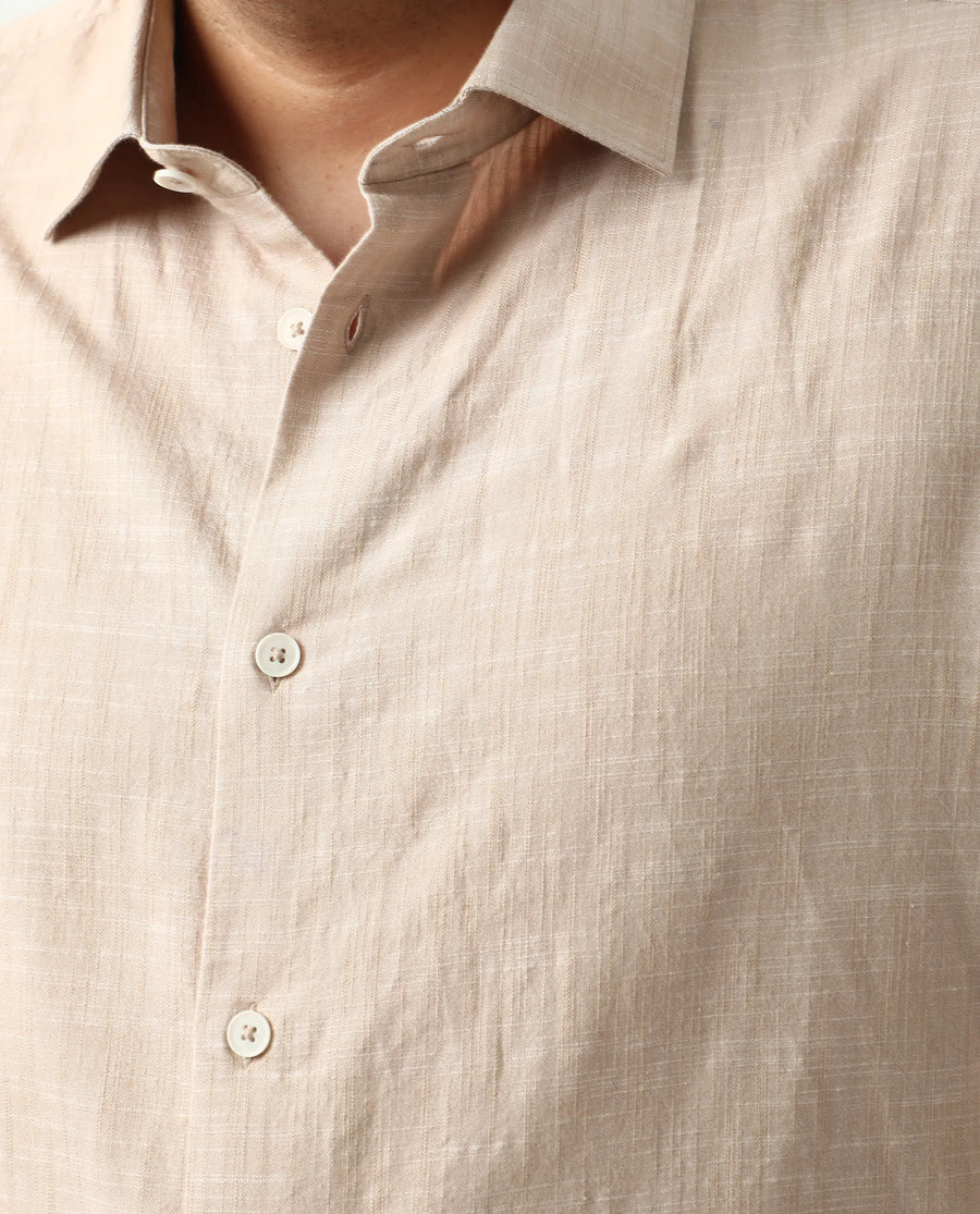 Rare Rabbit Men's Sluz Big Beige Cotton Fabric Full Sleeves Collared Neck Button Closure Checks Shirt
