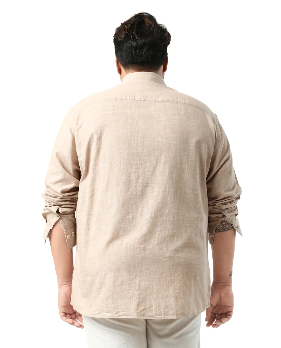 Rare Rabbit Men's Sluz Big Beige Cotton Fabric Full Sleeves Collared Neck Button Closure Checks Shirt