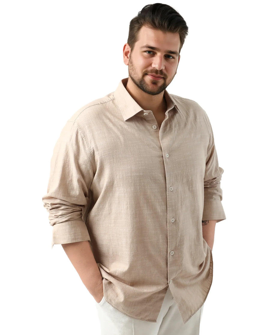 Rare Rabbit Men's Sluz Big Beige Cotton Fabric Full Sleeves Collared Neck Button Closure Checks Shirt