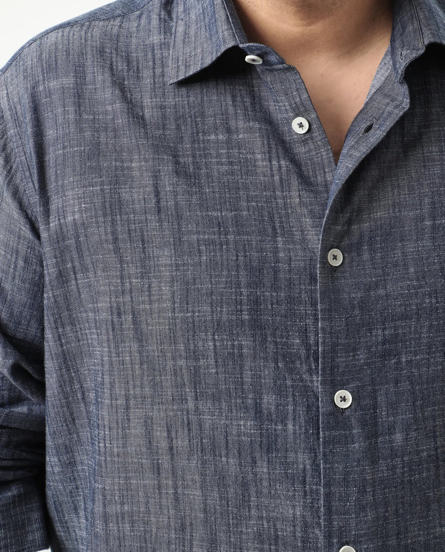 Rare Rabbit Men's Sluz Big Dark Blue Cotton Fabric Full Sleeves Collared Neck Button Closure Checks Shirt