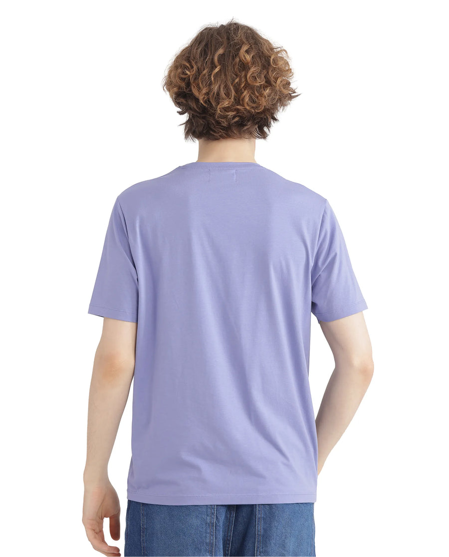 Rare Rabbit Men's Slyn Pastel Purple Cotton Blend Hd Print Regular Fit Half Sleeve Crew Neck T-Shirt