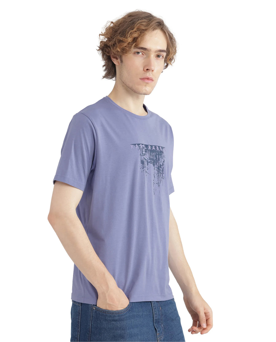 Rare Rabbit Men's Slyn Pastel Purple Cotton Blend Hd Print Regular Fit Half Sleeve Crew Neck T-Shirt