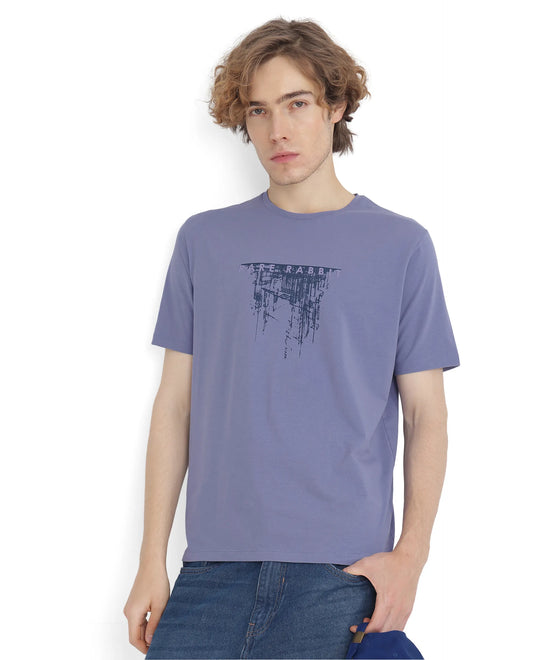 Rare Rabbit Men's Slyn Pastel Purple Cotton Blend Hd Print Regular Fit Half Sleeve Crew Neck T-Shirt