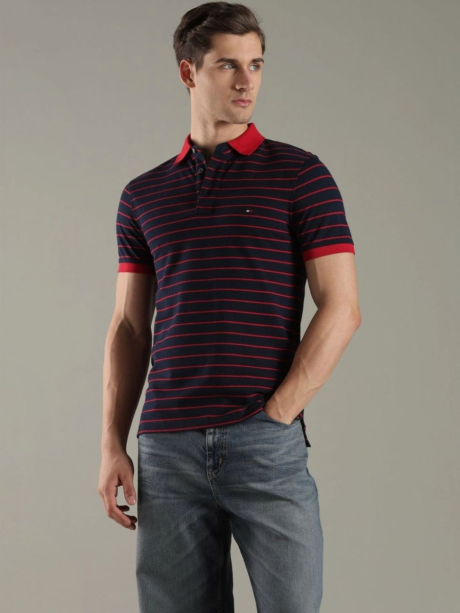 Tommy Hilfiger Men Striped Polo Collar Slim Fit T-shirt