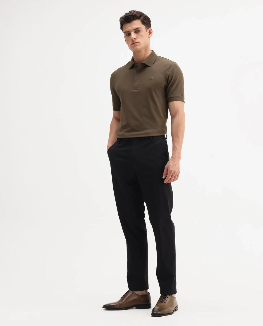 Rare Rabbit Men's Smart Black Cotton Blend Plain Regular Fit Trouser