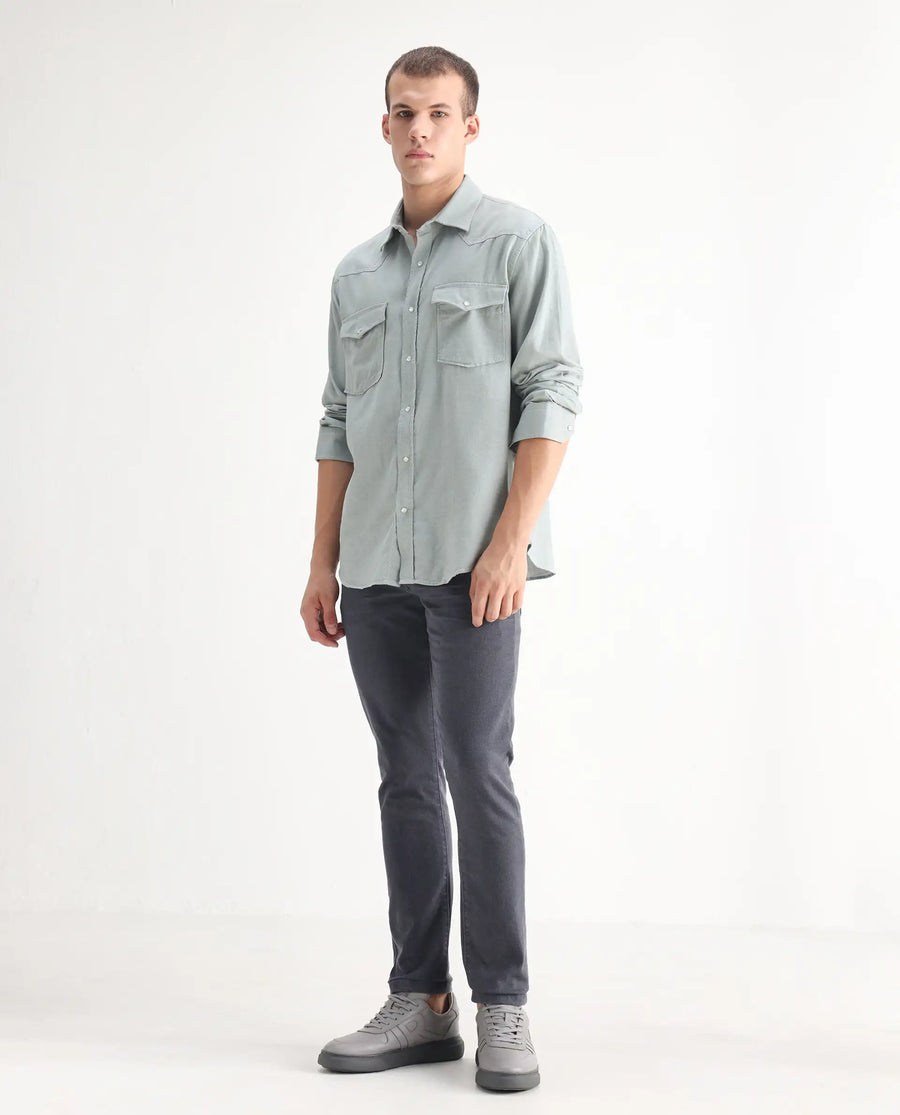 Rare Rabbit Men's Smok Grey Cotton Blend Plain Hawk Slim Fit Jeans