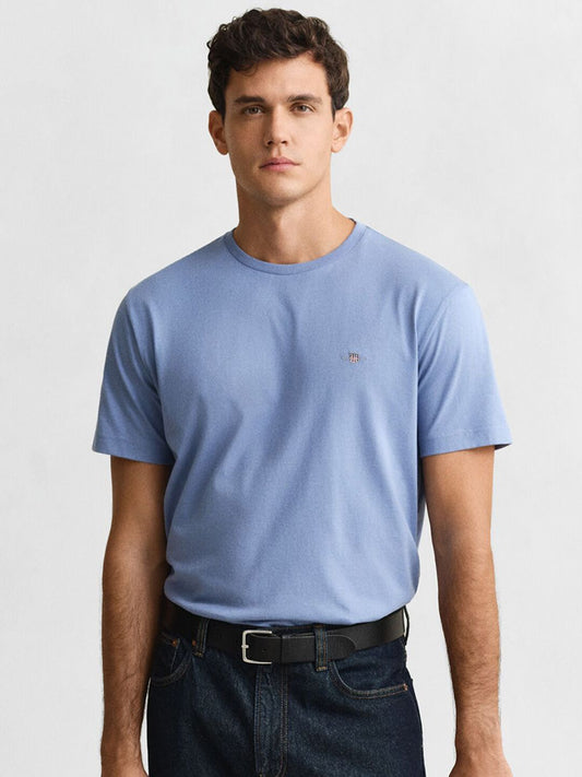 Gant Men Blue Solid Regular Fit Shield T-Shirt