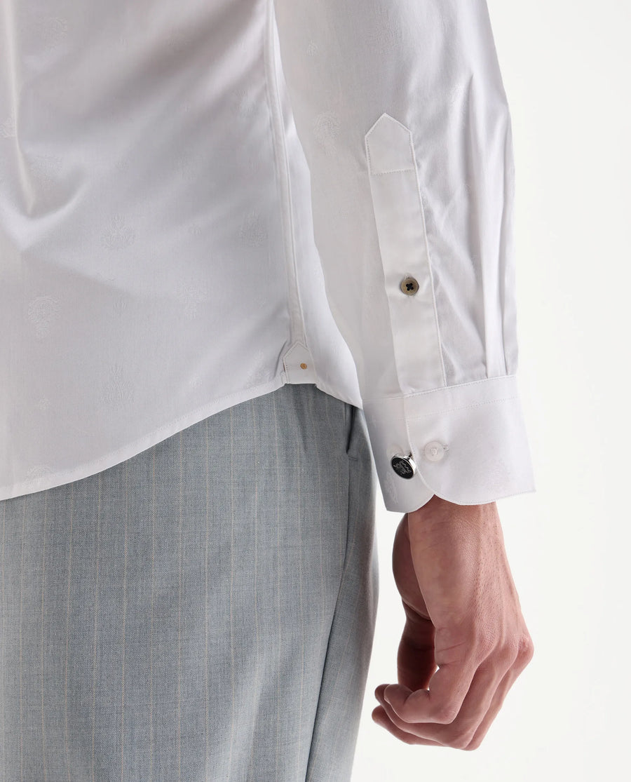 Rare Rabbit Men's Snow-25 White Cotton Fabric Spread Collar Regular Fit Jacquard Shirt