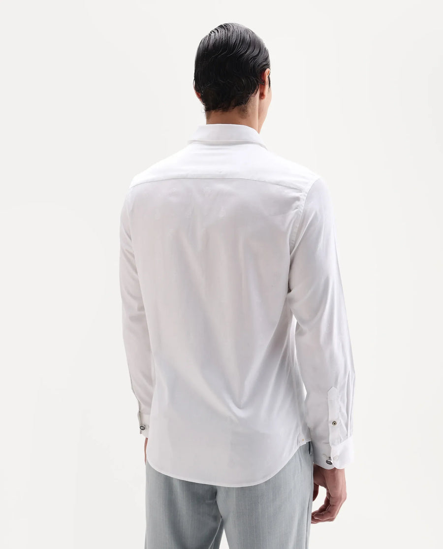 Rare Rabbit Men's Snow-25 White Cotton Fabric Spread Collar Regular Fit Jacquard Shirt
