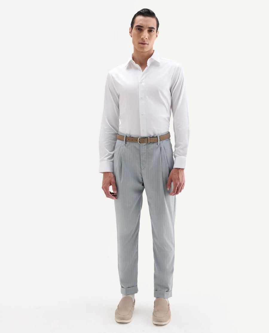 Rare Rabbit Men's Snow-25 White Cotton Fabric Spread Collar Regular Fit Jacquard Shirt