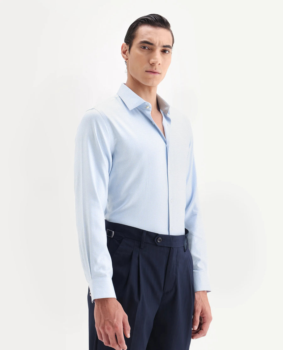 Rare Rabbit Men's Socs Blue Cotton Fabric Full Sleeve Regular Fit Jacquard Shirt