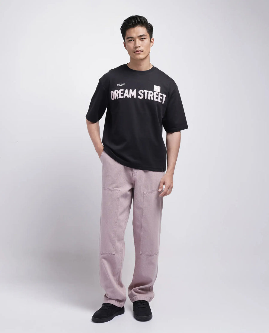 Rare Rabbit Men's Soin Black Cotton Graphic Print Oversized Fit Half Sleeve Crew Neck T-Shirt