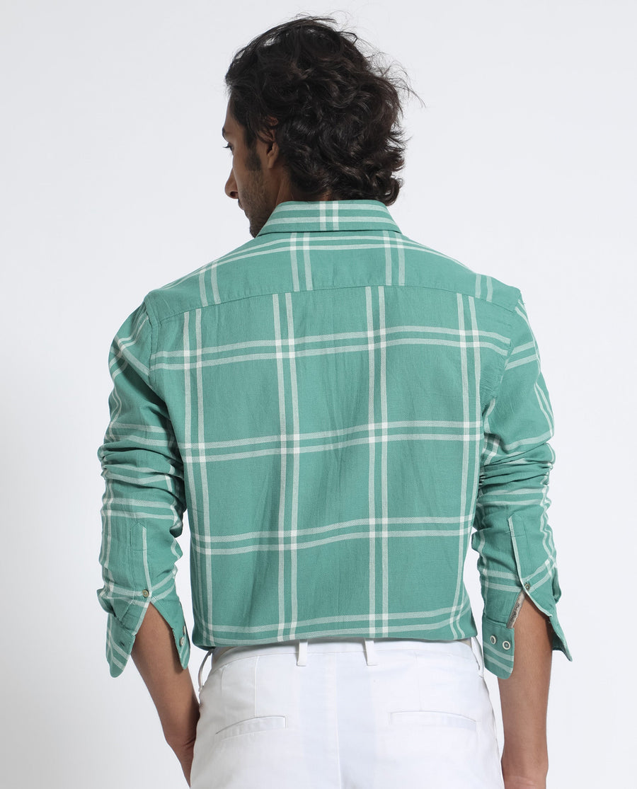 Rare Rabbit Men's Solan Green Cotton Checked Print Regular Fit Full Sleeve Collared Shirt