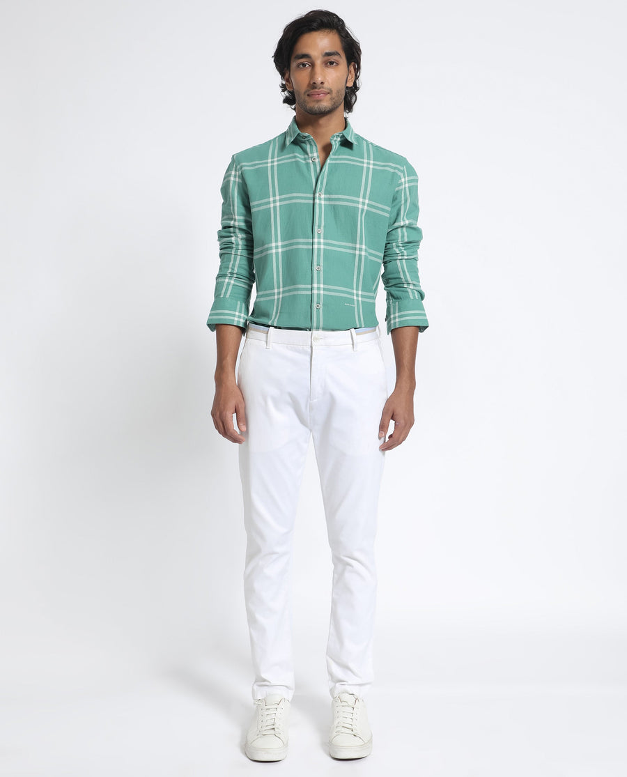 Rare Rabbit Men's Solan Green Cotton Checked Print Regular Fit Full Sleeve Collared Shirt