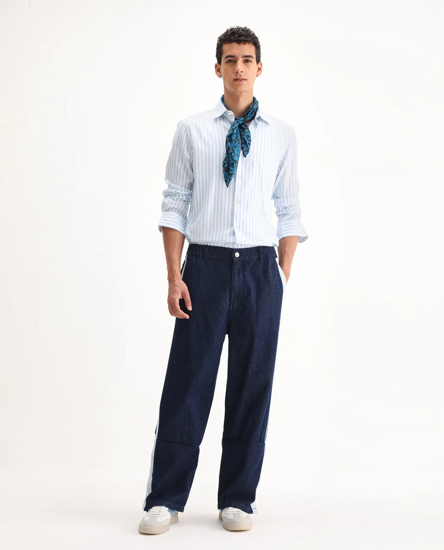 Rare Rabbit Men's Cotton Plain Baggy Fit Jeans