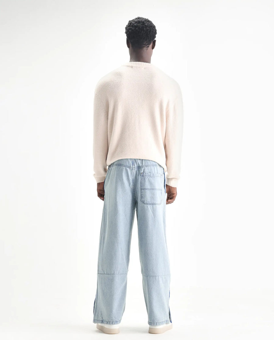 Rare Rabbit Men's Sol Light Blue Cotton Plain Baggy Fit Jeans