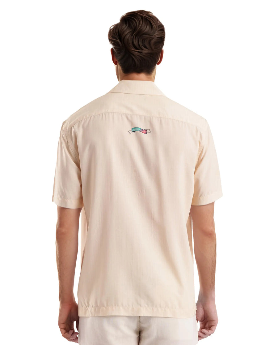 Rare Rabbit Men's Som Light Yellow Cotton Animal Print Boxy Fit Half Sleeve Cuban Collar Shirt