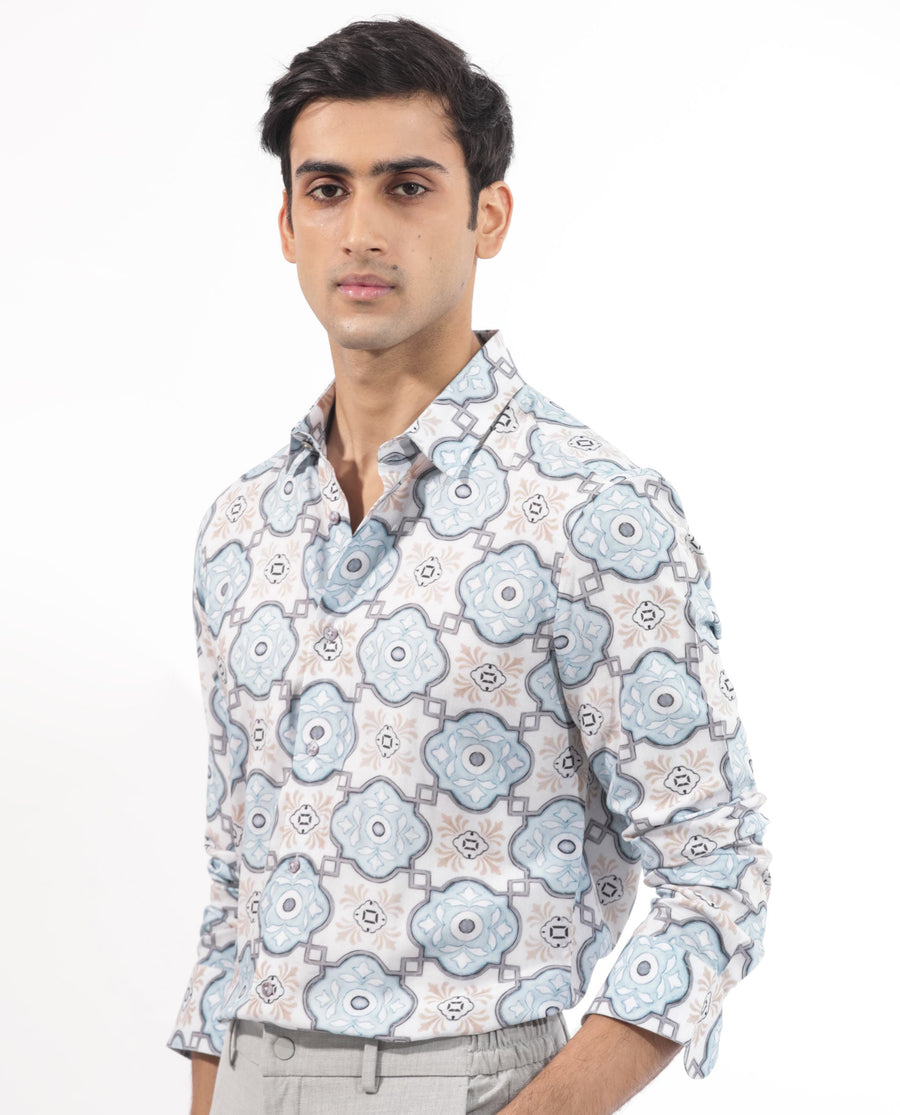 Rare Rabbit Men's Soren Multi Viscose Floral Print Regular Fit Full Sleeve Collared Shirt