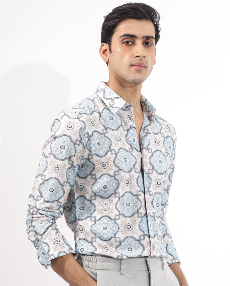 Rare Rabbit Men's Soren Multi Viscose Floral Print Regular Fit Full Sleeve Collared Shirt