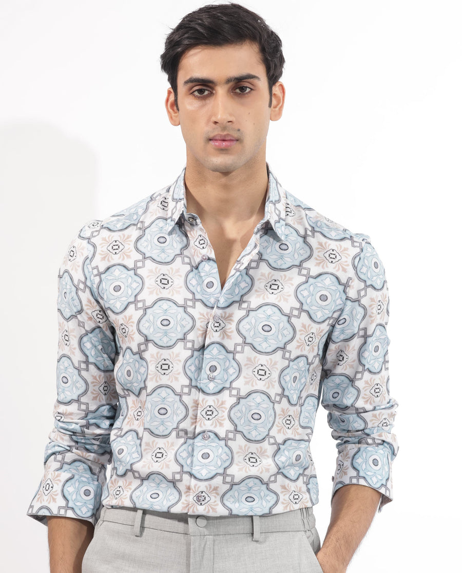 Rare Rabbit Men's Soren Multi Viscose Floral Print Regular Fit Full Sleeve Collared Shirt