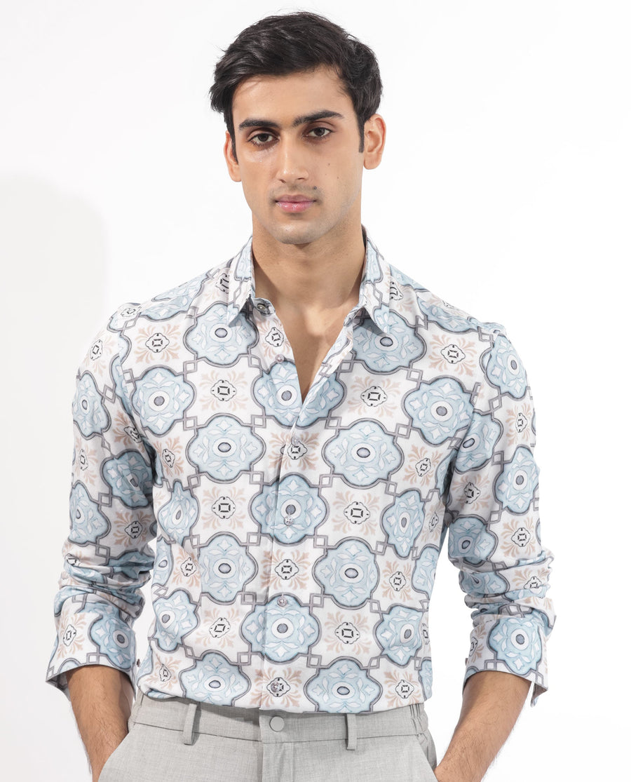 Rare Rabbit Men's Soren Multi Viscose Floral Print Regular Fit Full Sleeve Collared Shirt
